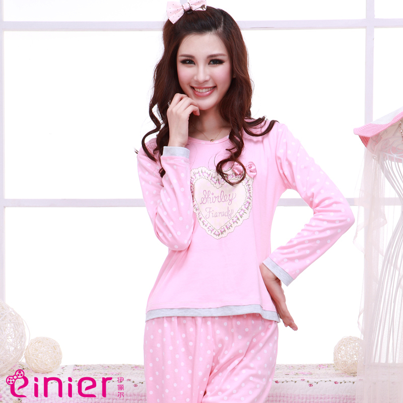 Autumn pink o-neck heart Women lounge twinset sleepwear 811c202 illusion