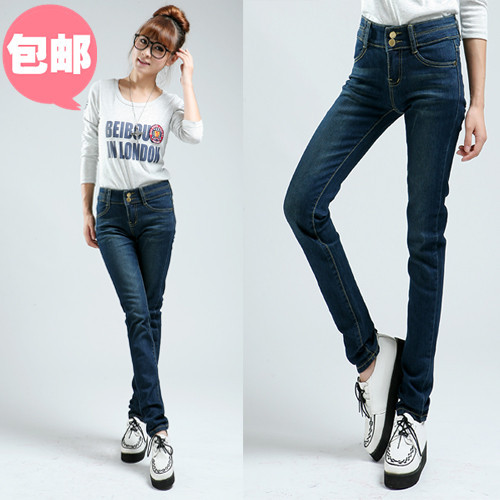 Autumn plus size female trousers breasted pencil pants jeans women's boots trousers