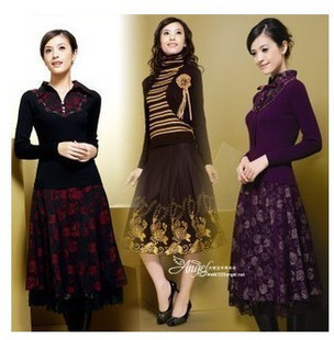 Autumn quinquagenarian middle-age women mm plus size fashion mother clothing elegant slim skirt set