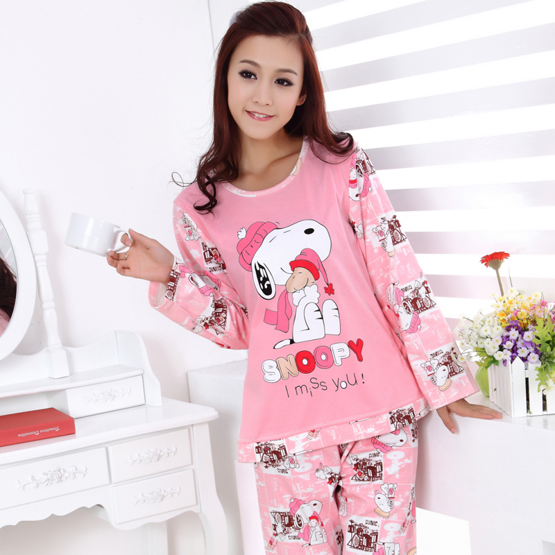 Autumn sleepwear female spring and autumn long-sleeve cotton cartoon SNOOPY set lounge women's