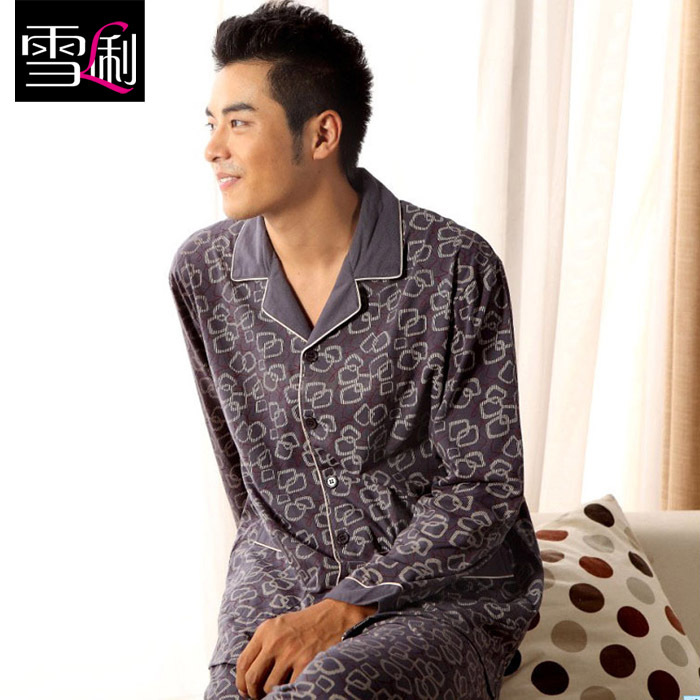 Autumn sleepwear lounge male sleepwear long-sleeve knitted cotton casual autumn and winter set