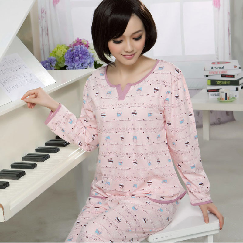 Autumn sleepwear twinset pure cotton female lounge casual lovely sleepwear women's sleepwear