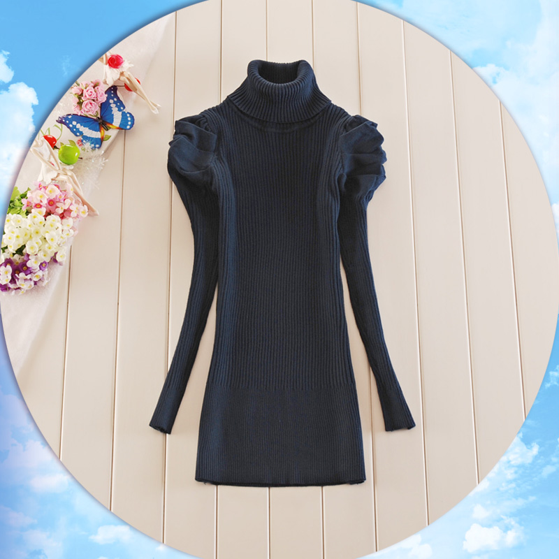 Autumn slim all-match puff sleeve turtleneck basic sweater female pullover sweater