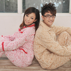 Autumn spring and autumn male women's coral fleece cotton-padded thickening lovers sleep set