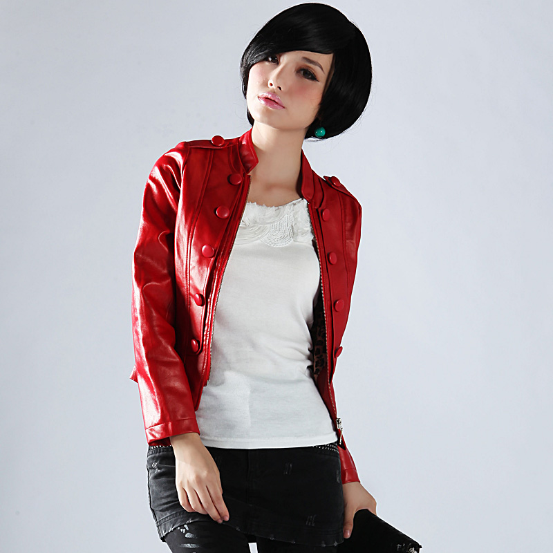 Autumn stand collar leather clothing slim small leather clothing female short design PU clothing women's coat