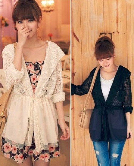 Autumn summer new arrival lace chiffon shirt long-sleeve outerwear cutout sun protection clothing with a hood outerwear cardigan