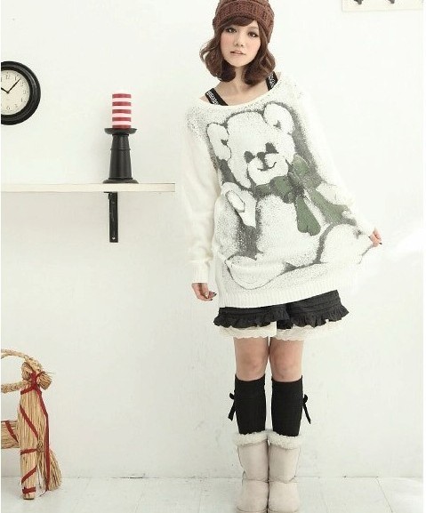 Autumn sweater bear pattern loose plus size rabbit hair medium-long sweater female sweater