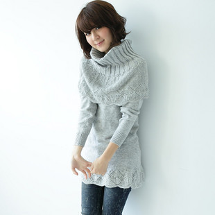 Autumn sweater outerwear 2012 women's crotch sweater long design slim one-piece dress basic shirt big muffler scarf