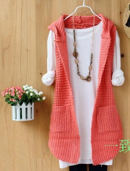 Autumn sweater vest women's fashionable casual vest hooded reticularis cardigan vest female