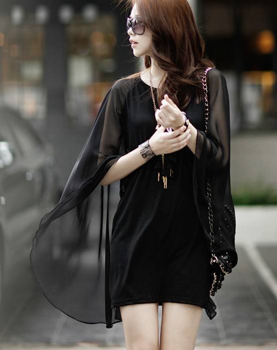 Autumn sz slim sexy cape sun protection clothing cloak short chiffon dress