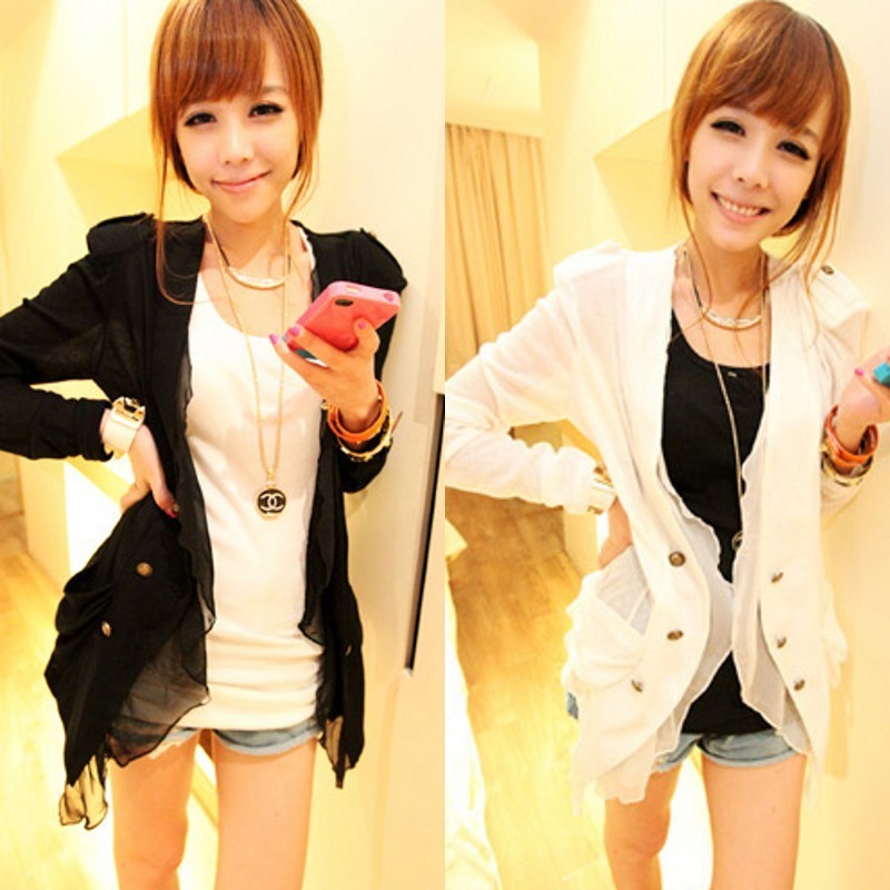 Autumn the trend of irregular suit jacket women patchwork chiffon long-sleeve coat blazer