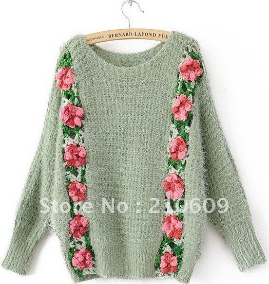 autumn wear cube flower o neck long sleeve knitted sweater