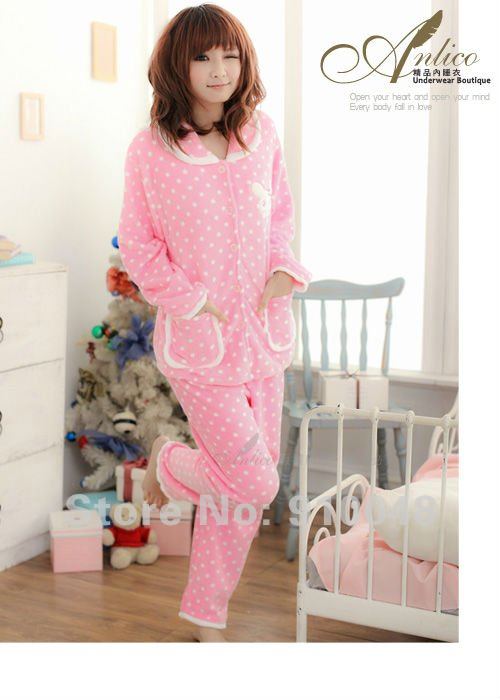 Autumn -Winter  cartoon rabbit polka dot  coral velvet pajamas / wholesale & retail /  free shipping