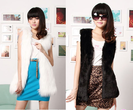 Autumn & Winter Fashion Womens Ladies Faux fur Vest Long Style V-collar False Fur Coat Outwear 7 colors Free Shipping