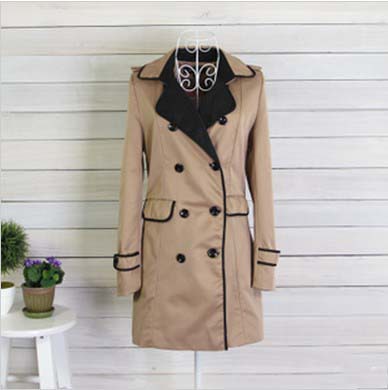 Autumn/Winter Lapel Double-Breasted Windcoat Long Sleeve Shitsuke Fashion Women Trench Khaki/Pink M to XL Free Shipping Tops