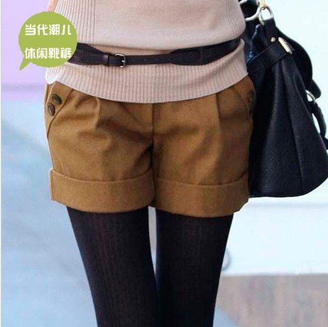 Autumn/Winter Leisure Buttons Shorts Women Boot Pants S to XXL Black/Gray/Brown Joker Shitsuke Worsted Women Mid-Wiast