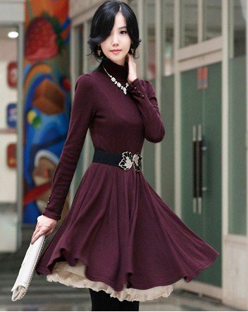 Autumn Winter New Arrival Korean High Collar Woolen Cotton Dress With Belt Free Shipping