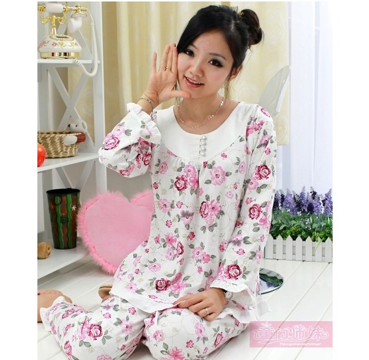 Autumn winter new cotton long sleeve lovely broken beautiful lady's rural amorous feelings leisure wear pajamas suit