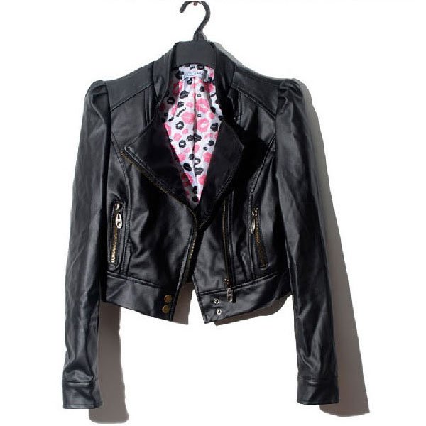 Autumn Winter Rivets Oblique Zipper Motorcycle PU Leather Jackets Women 3 Colors