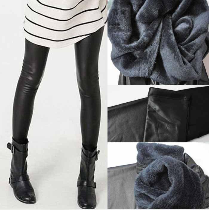 Autumn winter thickening faux leather dull legging mink velvet bamboo charcoal ankle length trousers boot cut jeans skinny