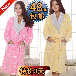 Autumn winter Women long-sleeve cartoon thickening coral fleece robe lounge robe sleepwear