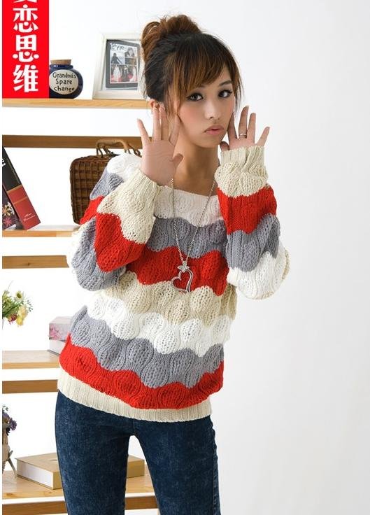 Autumn&Winter women's Pineapple Stripes Sweater Jumpers/knitted sweater/fashion lady long sleeve sweater 55017