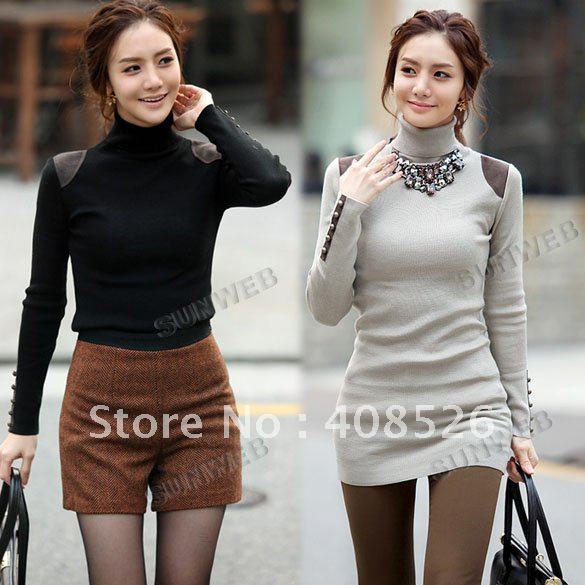 Autumn Winter Women's Sweater High Neck Long Sleeve Stretchy Knit Bottoming Shirt Jumper Pullover M,L,XL Free shipping 8187