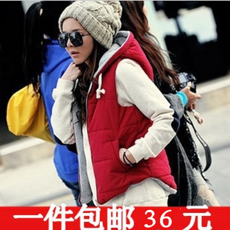 Autumn Women fashion hooded spring and autumn vest cotton-padded coat vest female autumn and winter