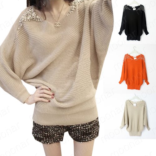 Autumn Women Knitwear Sweater Batwing Sleeve Smocks Tops Blouse OL Casual Sweater  Blouse