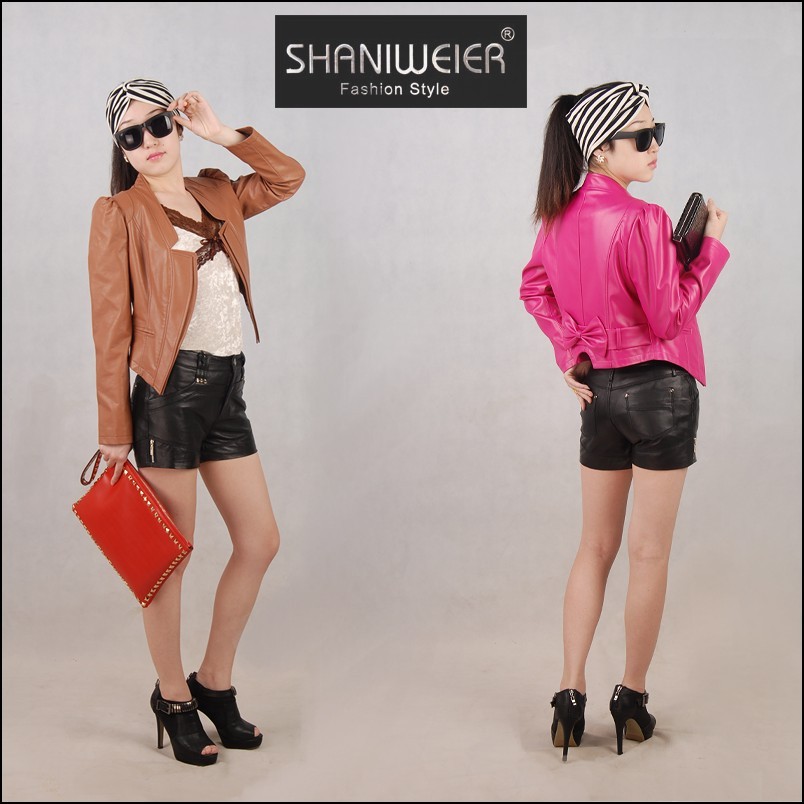 Autumn Women leather female short jacket slim design sheepskin water washed leather 2