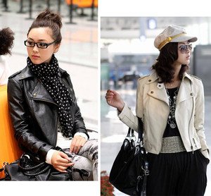 Autumn Women Rivets Lapel Slim Leather Jacket