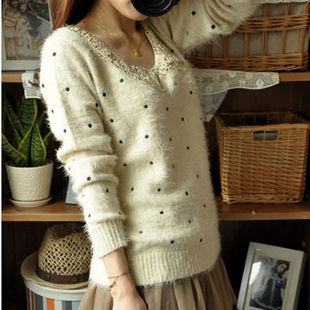 Autumn women's  collar long-sleeve sweater short sweet pullover sweater