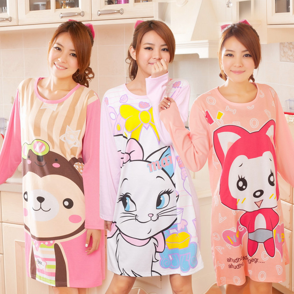 Autumn women's cotton long-sleeve cartoon nightgown sleepwear lounge