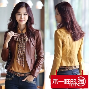 Autumn women's fashion slim all-match water wash skin leather jacket small leather clothing coat short design