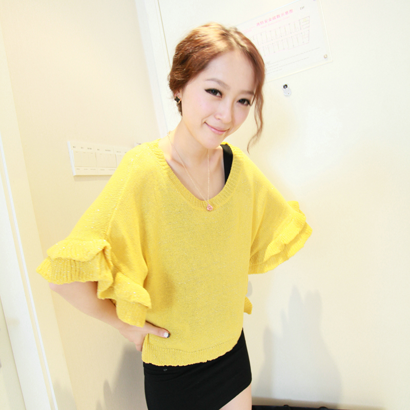 Autumn women's petals sweater loose batwing shirt plus size shirt female thin frame