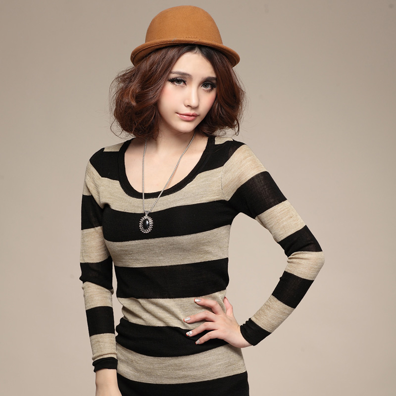 Autumn women's sweater stripe basic body Women autumn trend free shipping