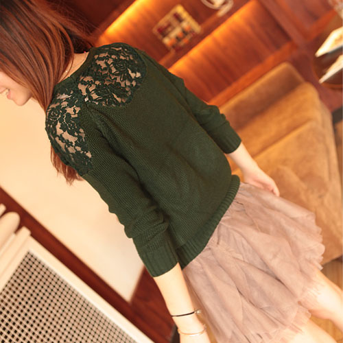 Autumn YISHION loose long-sleeve sweater basic shirt sweet lace cutout pullover sweater outerwear female