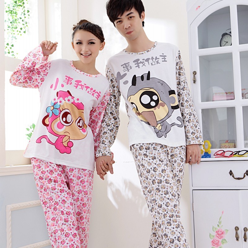 Autumn you laugh monkey cartoon lovers sleepwear long-sleeve set 100% cotton long-sleeve sleepwear male women's lounge