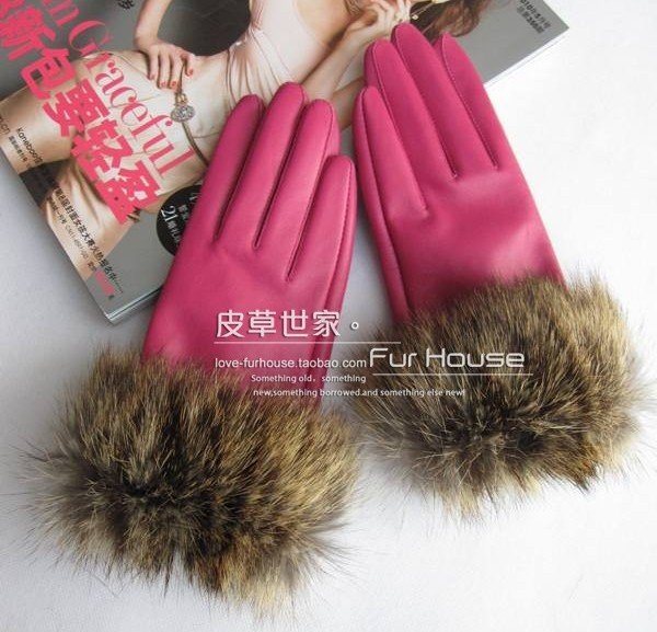 Awesome! free shipping! Warm New Arrival Fashion100% genuine leather +fox hair gloves