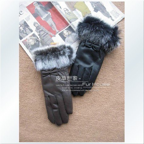 Awesome! free shipping! Warm New Arrival Fashion100% genuine leather +rabbit hair gloves