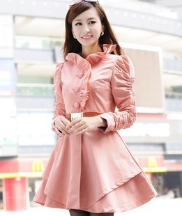 AYILIAN spring female trench outerwear pink isn't gentlewomen plus size ruffle trench