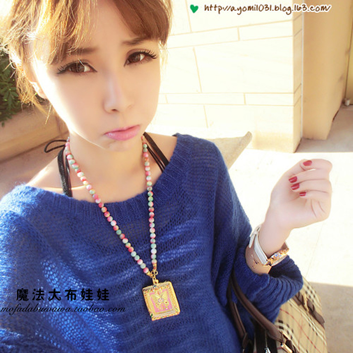 Ayomi book fashion blue autumn and winter batwing sleeve long design cutout sweater outerwear sweater