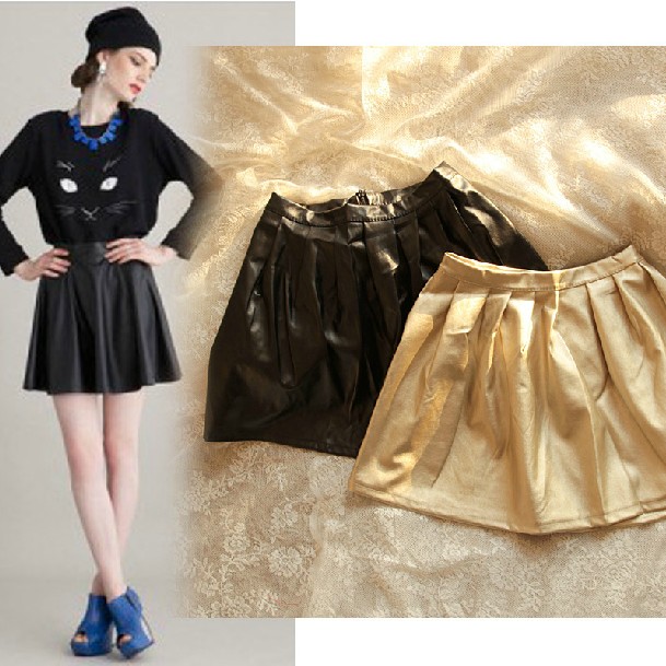 Ayra vivi all-match bust skirt leather skirt PU short skirt pleated puff skirt