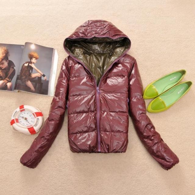 B-22 female winter down coat patent leather thermal light brief elegant with a hood jacket 0 .