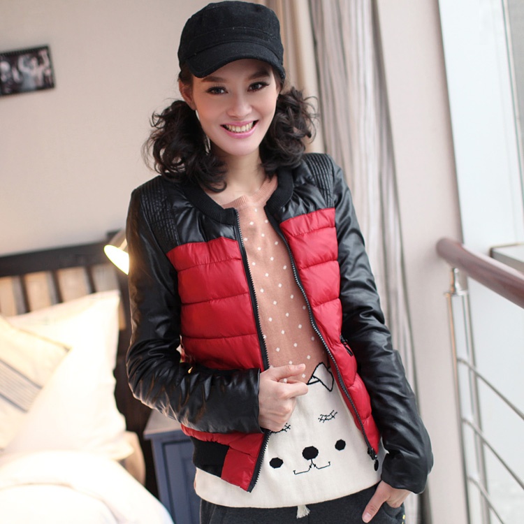 B-w1930 winter o-neck PU leather coat  women's short design wadded jacket cotton-padded jacket 12 - 27