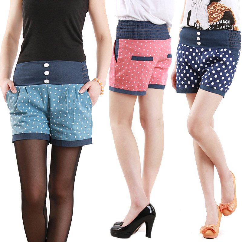 B030 casual shorts female summer skorts plus size shorts polka dot stripe shorts