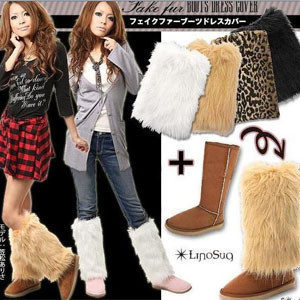 B123 New Arrival Winter Thermal Leg Warmer Cover Fur Boots Set Long Design Ankle Sock Cuish Shoes Cover