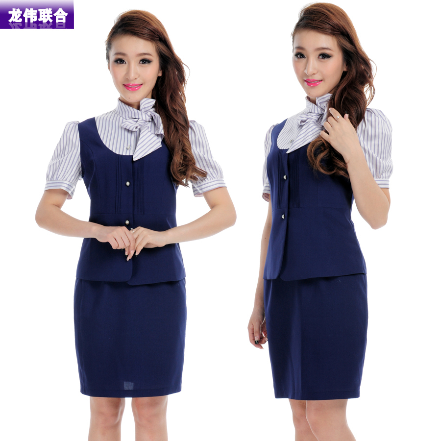 B136 work wear female short-sleeve front desk uniform summer