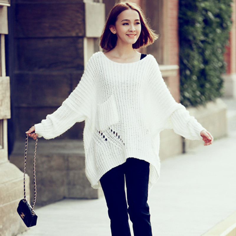 B2013 spring medium-long sweet loose casual sweater personalized crotch cutout sweater batwing shirt