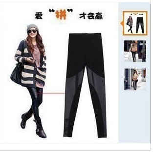 B209 fashion cotton leather patchwork ankle length legging 2012 135g